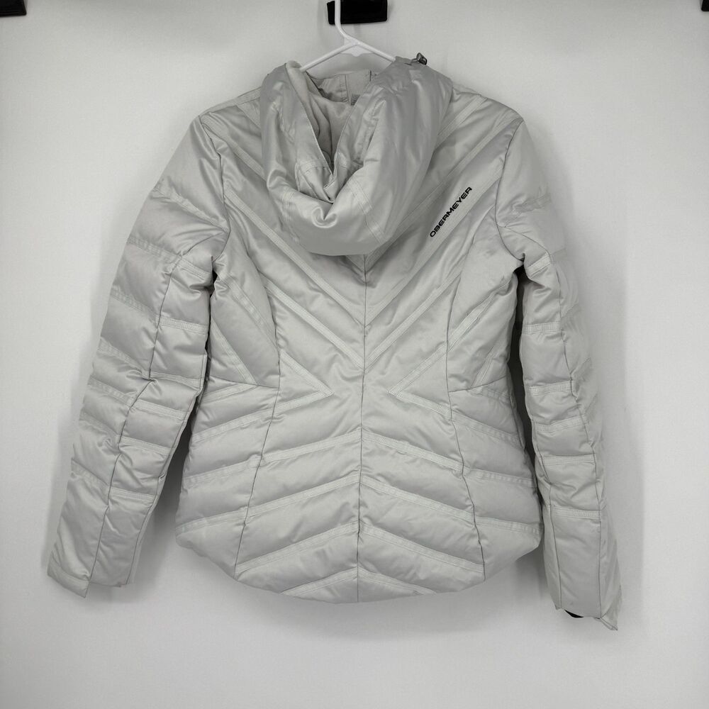 Obermeyer Jacket Coat Puffer Bombshell Hood Ski Apres Down White/Gray Women Sz 6 - Picture 11 of 16